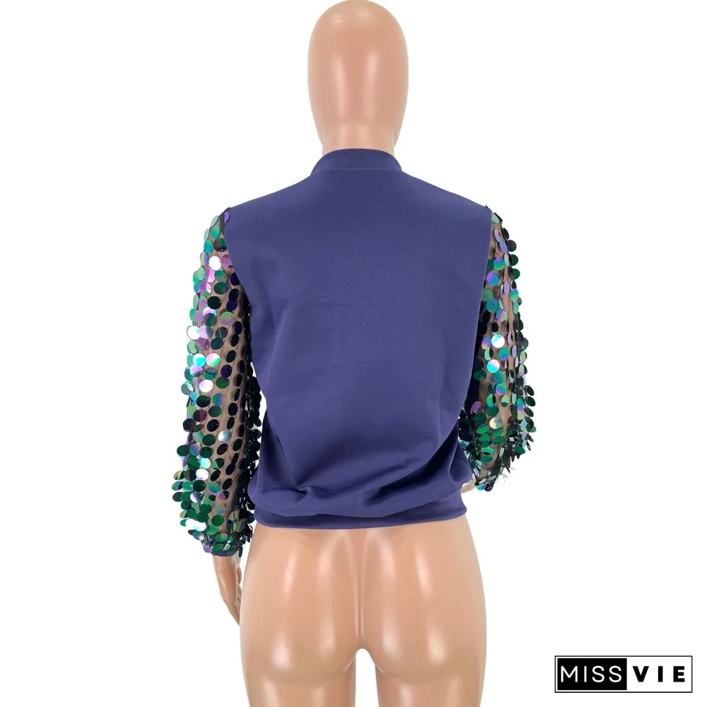 Sequin Patchwork Long Sleeve Blouses Shirts
