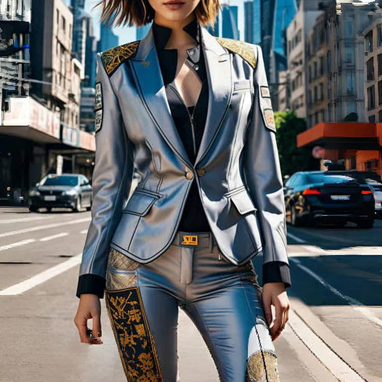 Ursime Formal Patches Lapel Collar Long Sleeve Button Blazer