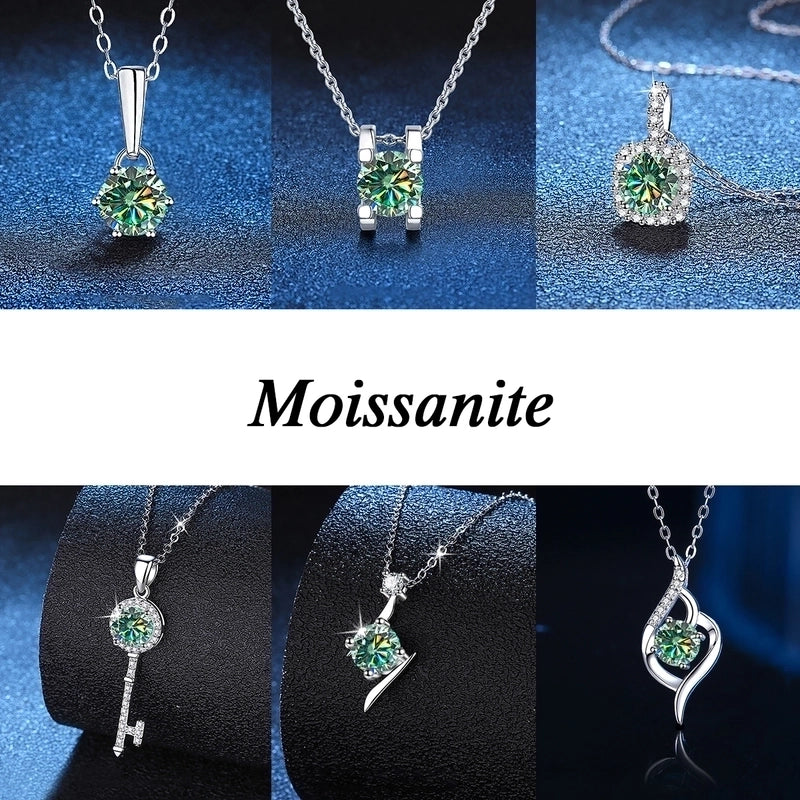 1.0ct Round 925 Sterling Silver Moissanite Plating Inlay Geometric Lab-Grown Diamond Necklace