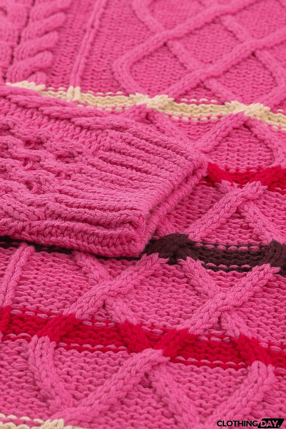 Striped Color Block Textured Knit Pullover Sweater