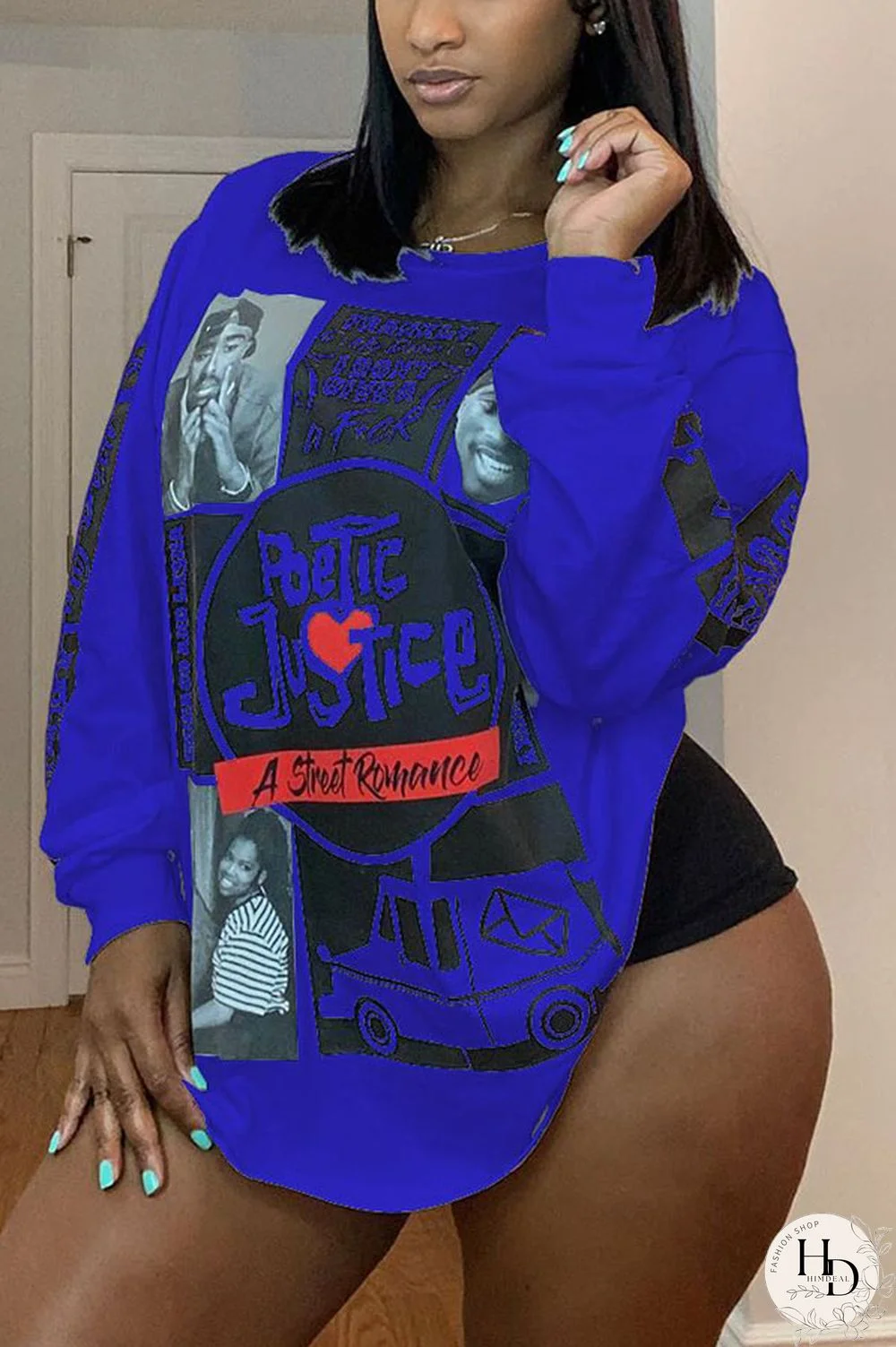 White Polyester O Neck Long Sleeve Print Tops