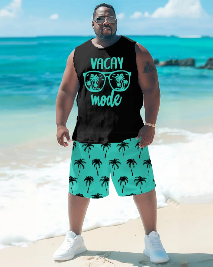 Men's Plus Size Hawaiian Holiday Style Plant Glasses Pattern Design Printed Vest Shorts Suit