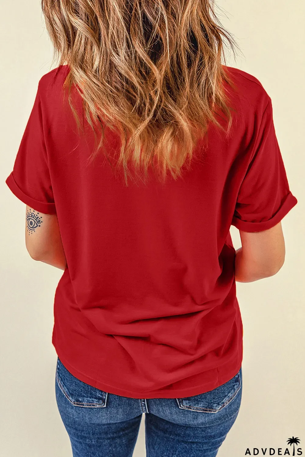 Red Merry Christmas Trees Graphic Print Short Sleeve T Shirt