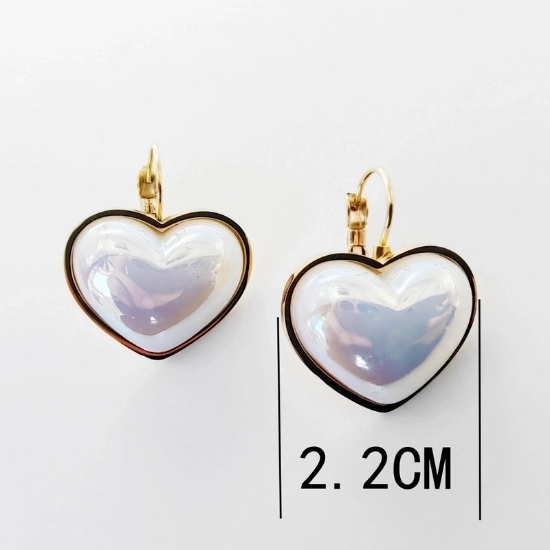 1 Pair Elegant Round Heart Shape Plating Inlay 304 Stainless Steel Titanium Steel Acrylic 14K Gold Plated Earrings