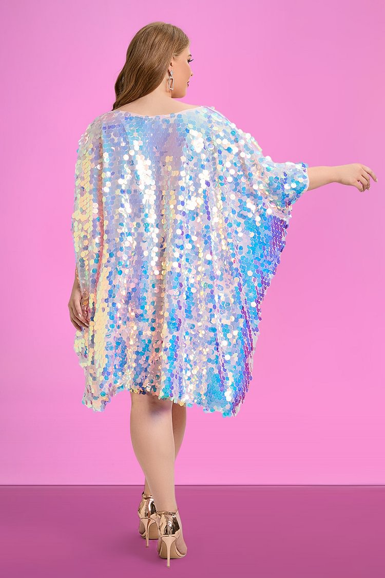 Xpluswear Plus Size Party Reflective Sequin Batwing Sleeves One