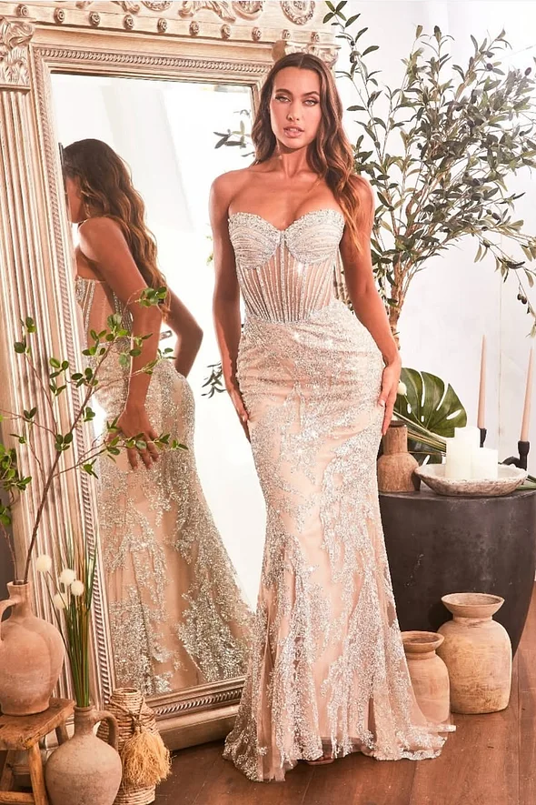 Daisda Sleeveless Strapless Mermaid Beads Embroidery Prom Dress