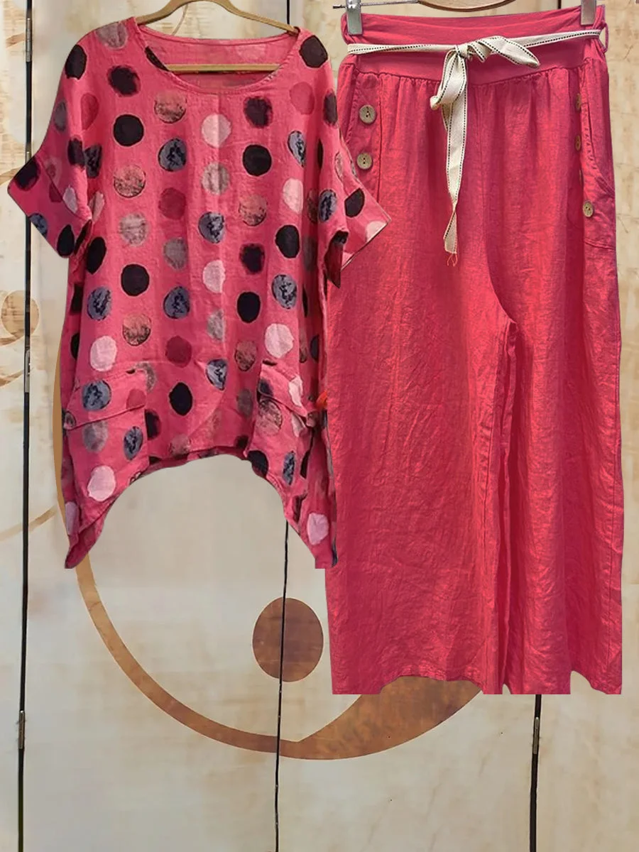 Women Casual Colorful Polka Dot Two-piece Set