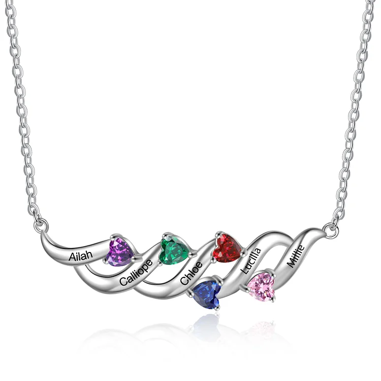 Personalized Infinity Necklace Custom 5 Birthstones Family Necklace