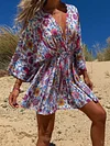 Floral Print Deep V-Neck Loose Casual Mini Dress