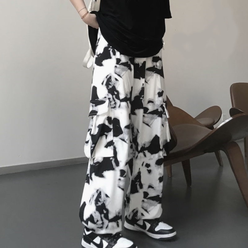 Cargo Pants Tie Dye Harajuku Streetwear Wide Leg Women High Waisted Trousers Punk Oversize Aesthetic Korean Fashion y2k clothes