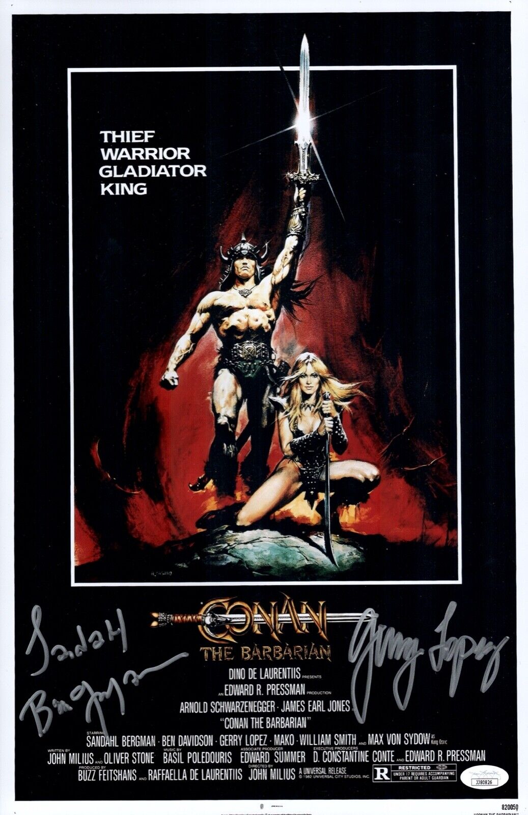 SANDAHL BERGMAN & GERRY LOPEZ Signed CONAN THE BARBARIAN 11x17 Photo Poster painting JSA COA