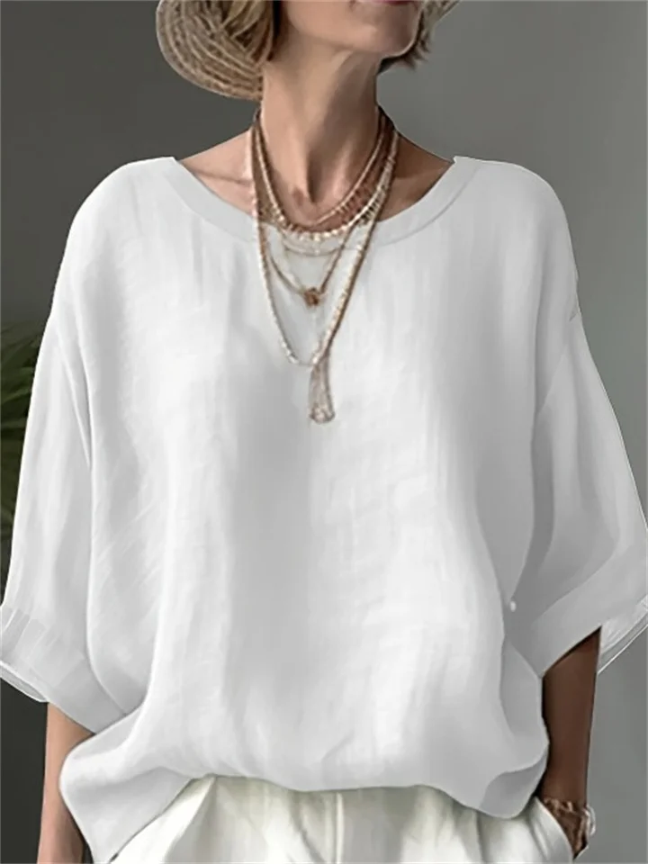 New Solid Color Comfortable Casual Round Collar Women's Large Size Shirt
