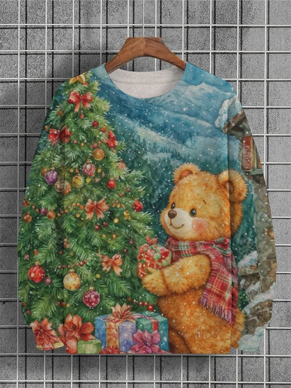 Men's Christmas Butter Bear Print Casual Sweatshirt