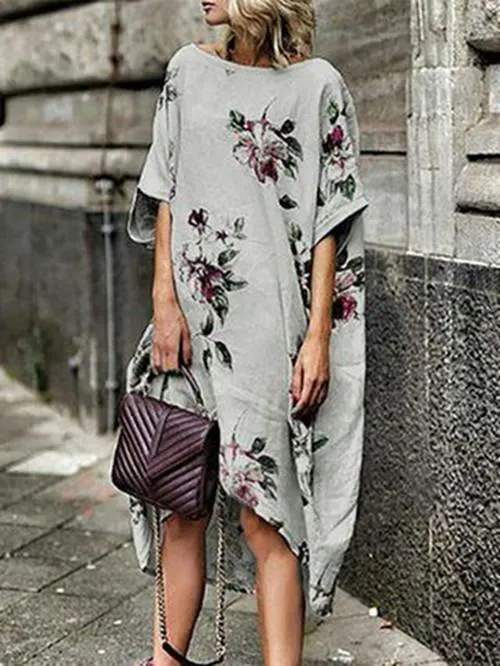 Printed Floral Irregular Hem Loose Dress