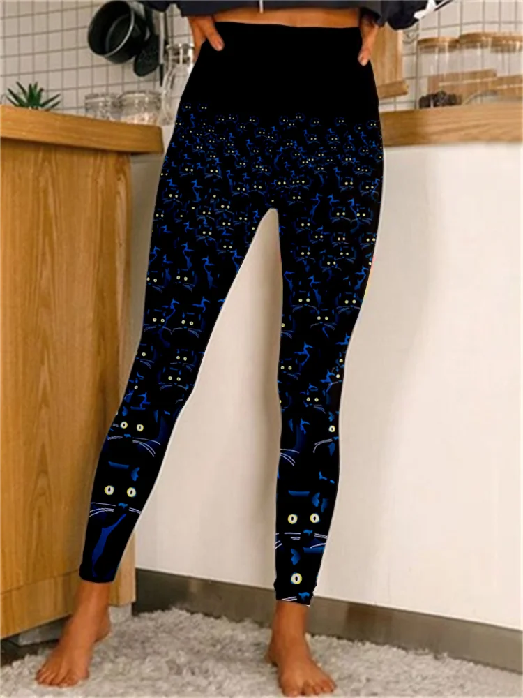 Comstylish A Crowd of Cats Watching You Funny Printed Casual Leggings