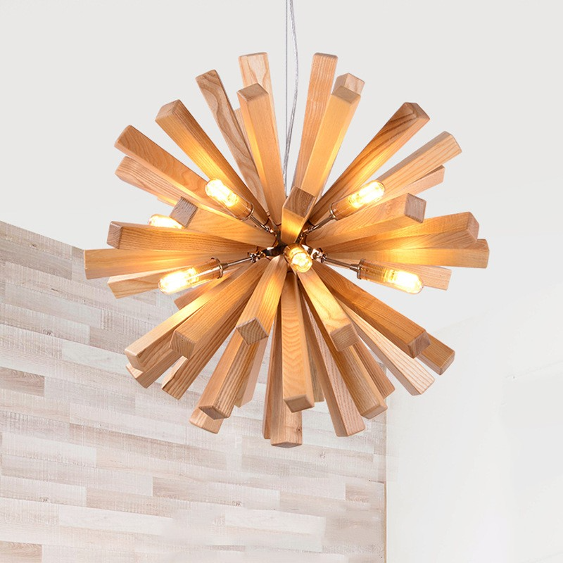 Nordic Wood Chandelier Dandelion-Shaped Pendants Lights For Bedroom