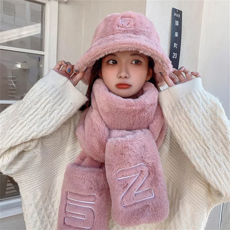 Cute Fisherman Hat Letter Scarf Gloves Warmer - Modakawa Modakawa