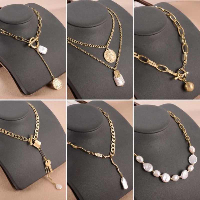 Baroque Pearls Freshwater Pearl Copper Inlay Pearl Pearl Double Layer Necklaces Pendant Necklace