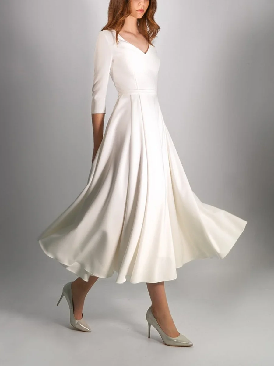 V-neck Dinner Wedding Dress