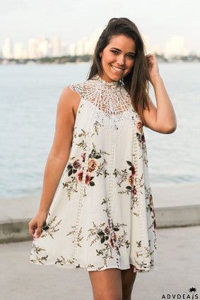 Fashion Open Work Little Floral Print Dress