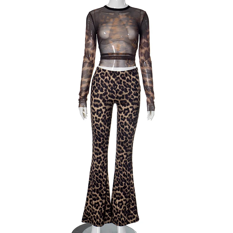 Uveng Uveng Has K24ST395 2024 Autumn New Sexy Leopard-Print Hottie High-Rise Umbilly Pants Set