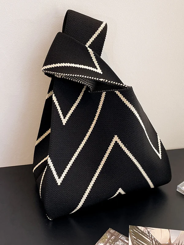 Contrast Color Striped Woven Woven Handbag