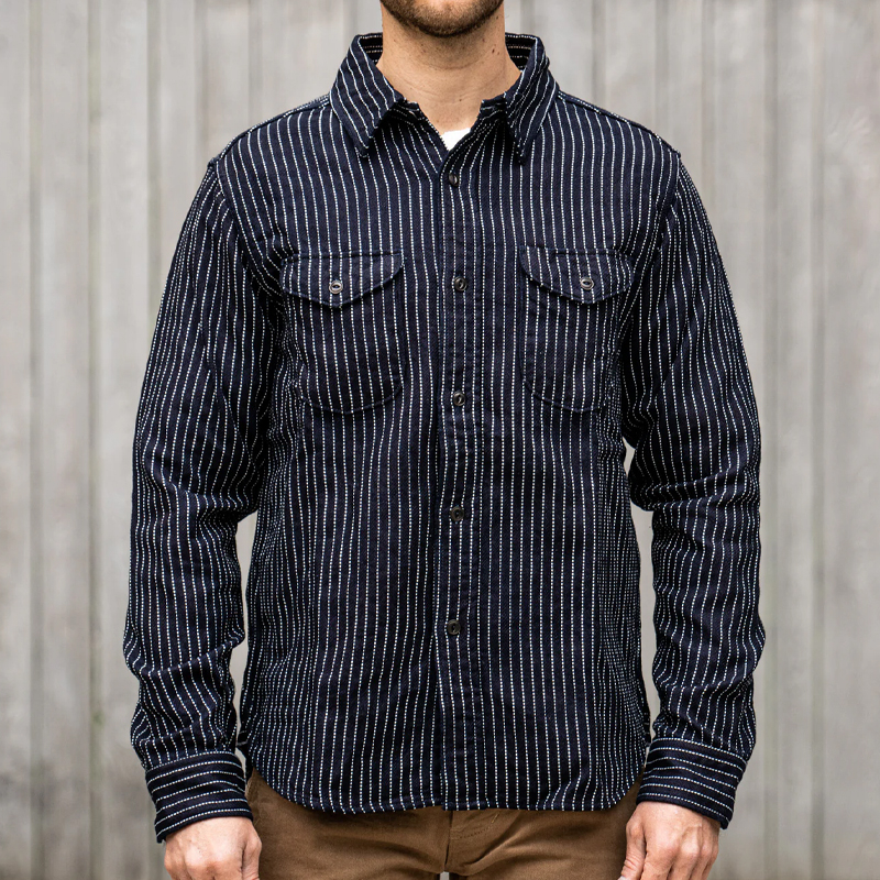 Men's 14,5oz Indigo Striped Heavy Selvedge Denim Shirt