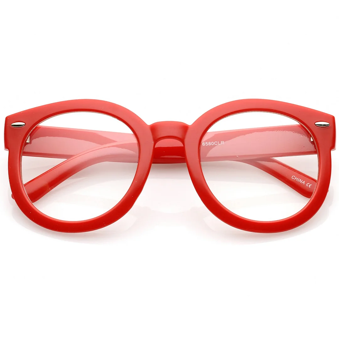 Oversize Thick Arms Round Clear Lens Horn Rimmed Eyeglasses 53mm