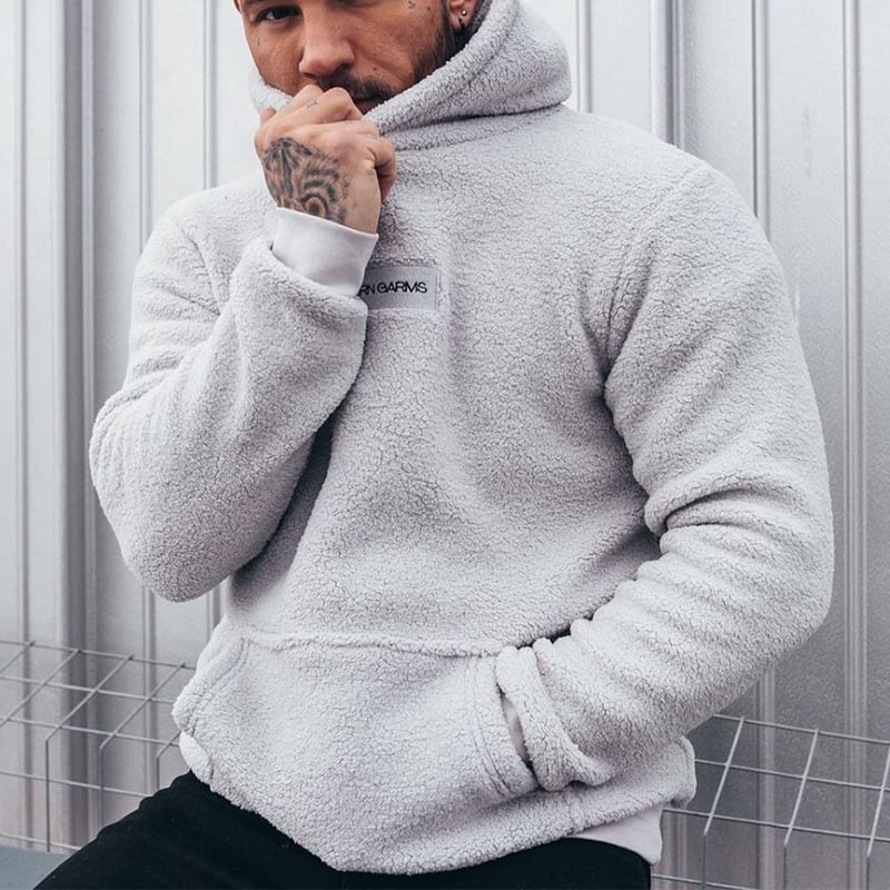 Men's Plush Embroidered Hooded Sweatshirt