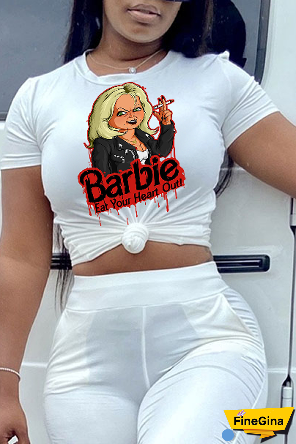 White Casual Street Print Patchwork O Neck T-Shirts