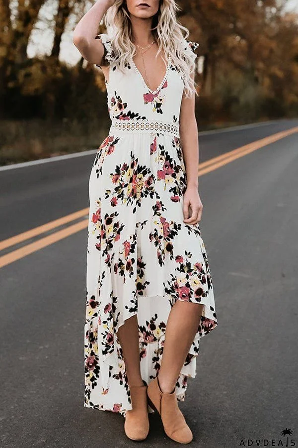 Sleeveless Printed Open Back Irregular Dress