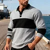 💥 2025 Hot Sale! Men's Button-Up Long Sleeve Striped Pullover Sweatshirt Quarter Zip Going Out Casual Color Block Sweatshirt, For Friends, Husband, Boyfriend Gifts, For Fall