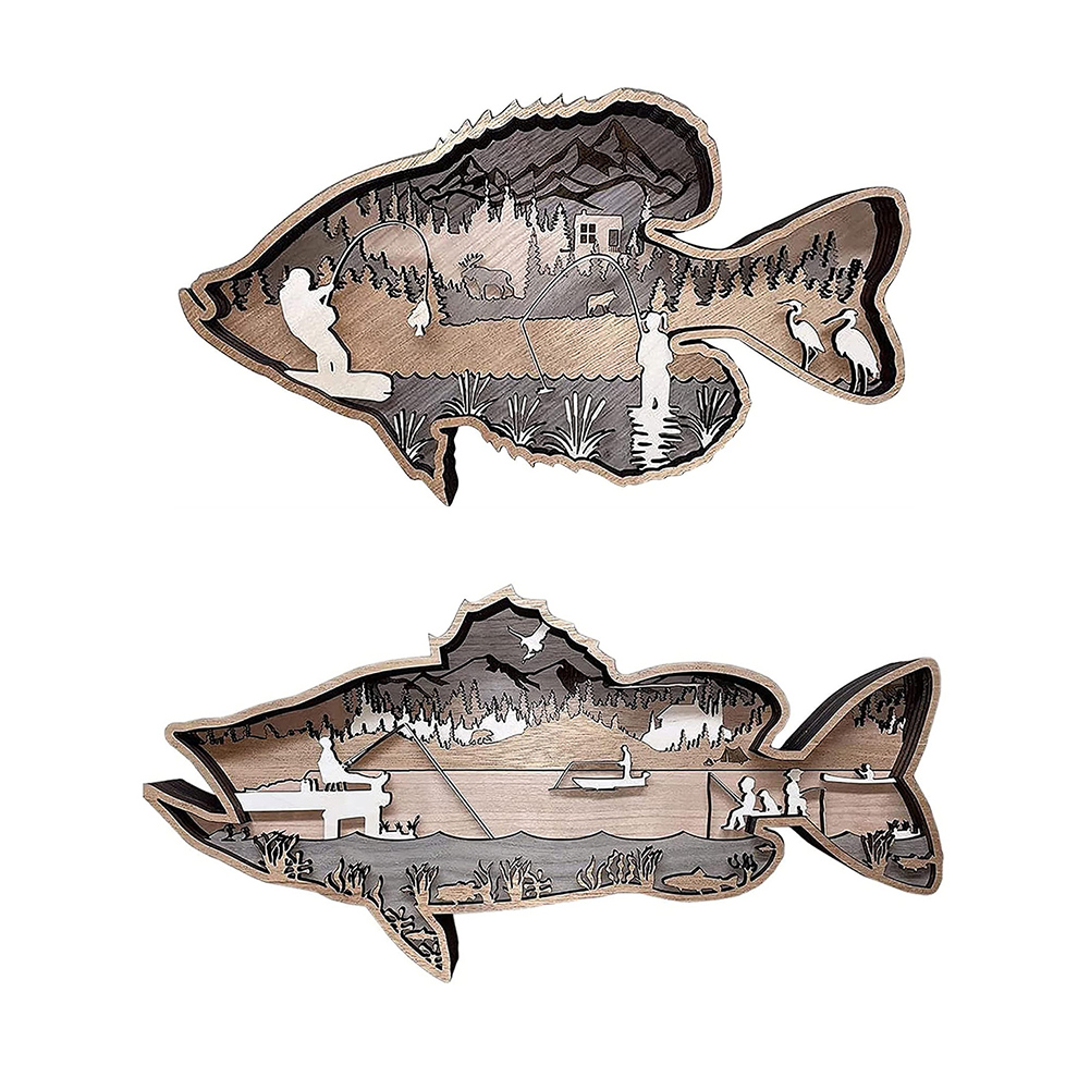 

Hand Carved Pendant Marine Wooden Fish Wall-mount Sculptures DIY Home Decor, Sea bass, 501 Original