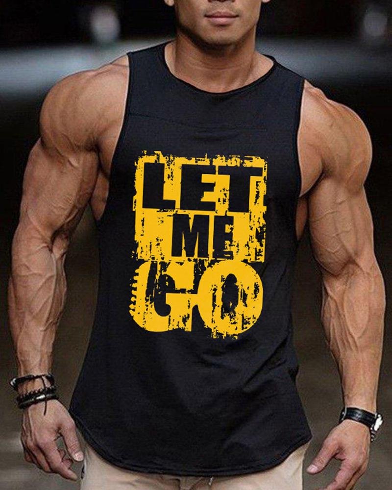 Men's Yellow Letter Printed Casual Vest