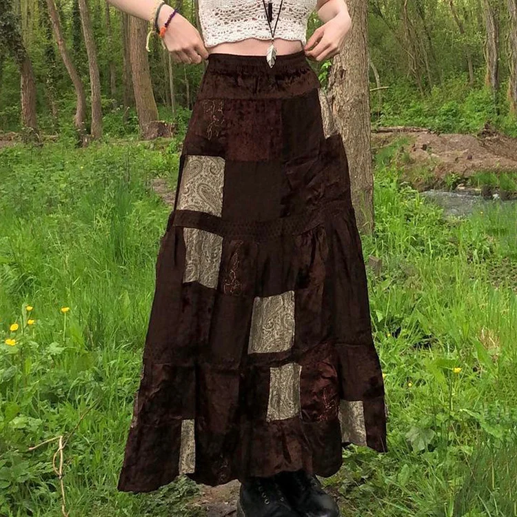 Wearshes Vintage Tribal Printed Pleat Split Skirt