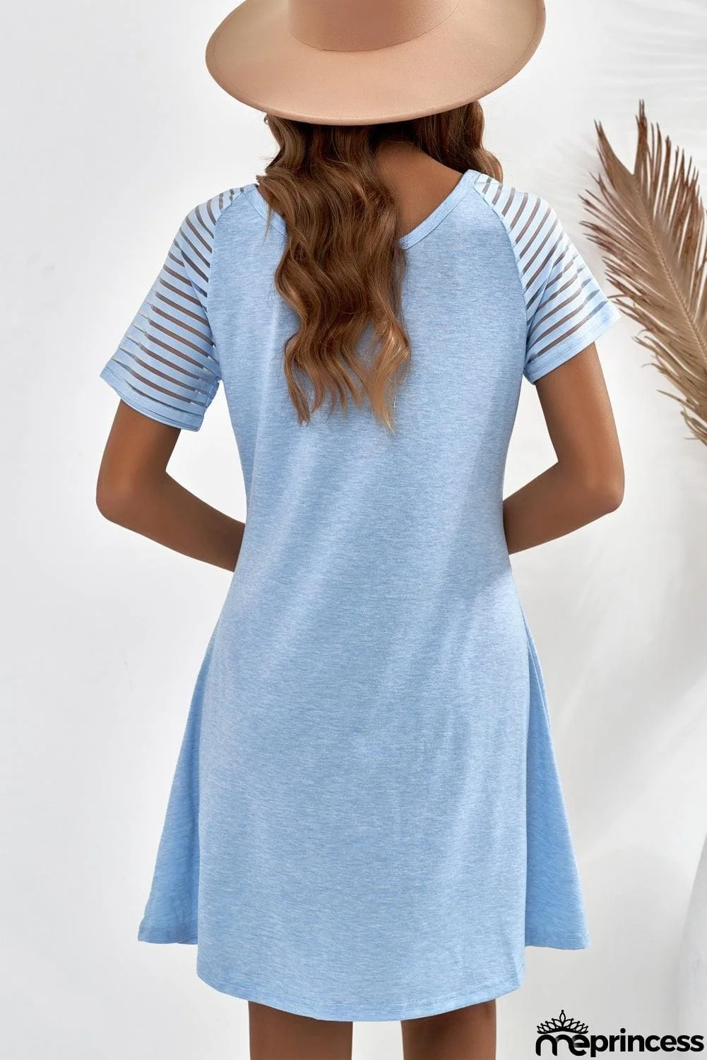 Sheer Striped Raglan Sleeve T-Shirt Dress