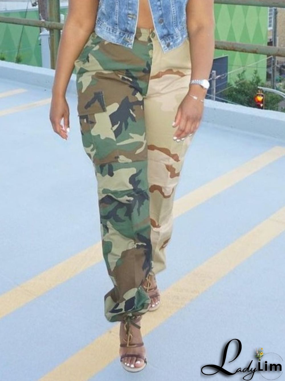 Autumn Green Camo Print Casual Cargo Pants