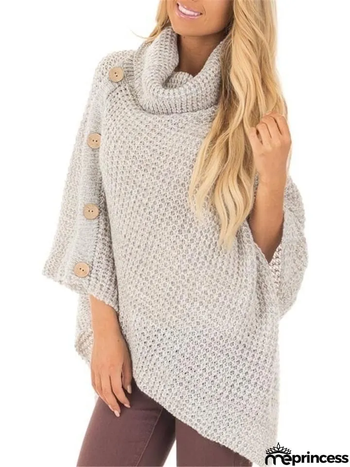 Women Fashion Warm Turtleneck Asymmetrical Sweater Cloak