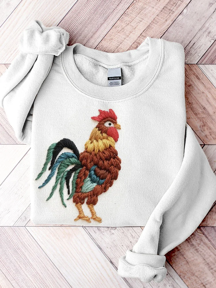 Comstylish Funny Chicken Embroidery Pattern Sweatshirt