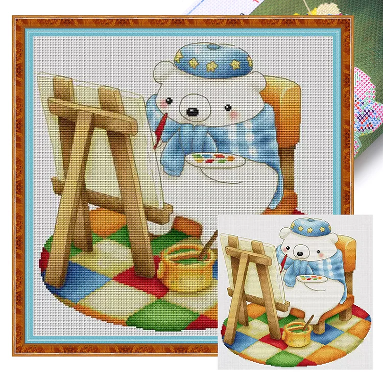 Spring- Little White Bear Drawing- 11CT - 3 Strands Threads Printed Cross Stitch - 50*50cm(Canvas)(51 Colors)