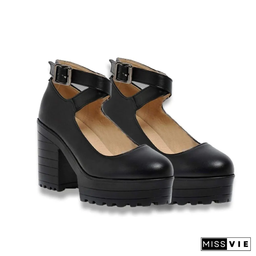 Pure Color Platform Mary Janes Shoes