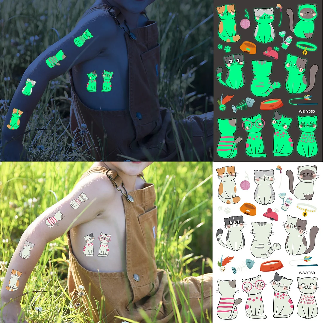 Sdrawing Glow In The Dark Temporary Tattoos For Kids Boys Kids Fake Luminous Tattoo Flash Animal Cartoon Party Favor Set Glowing Zoo