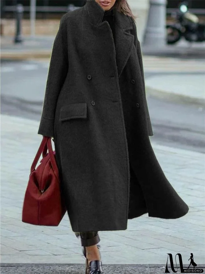 MidiSono - Elegant Suit Collar Long Sleeve Woolen Overcoat for Women