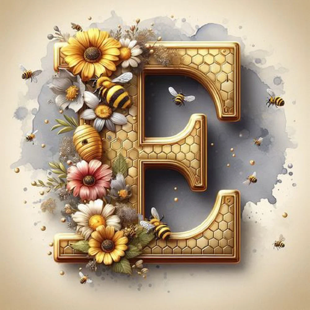 Full Round Diamond Painting 30*30cm - Letter E With Bee And Flowers