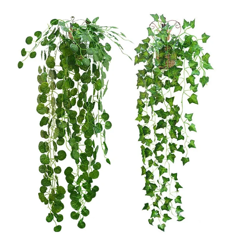 230cm Artificial Leaves Garland Fake Green Leaf Ivy Vine Artificial Plant Wall Hanging Garland Wedding Party Home Garden Decor