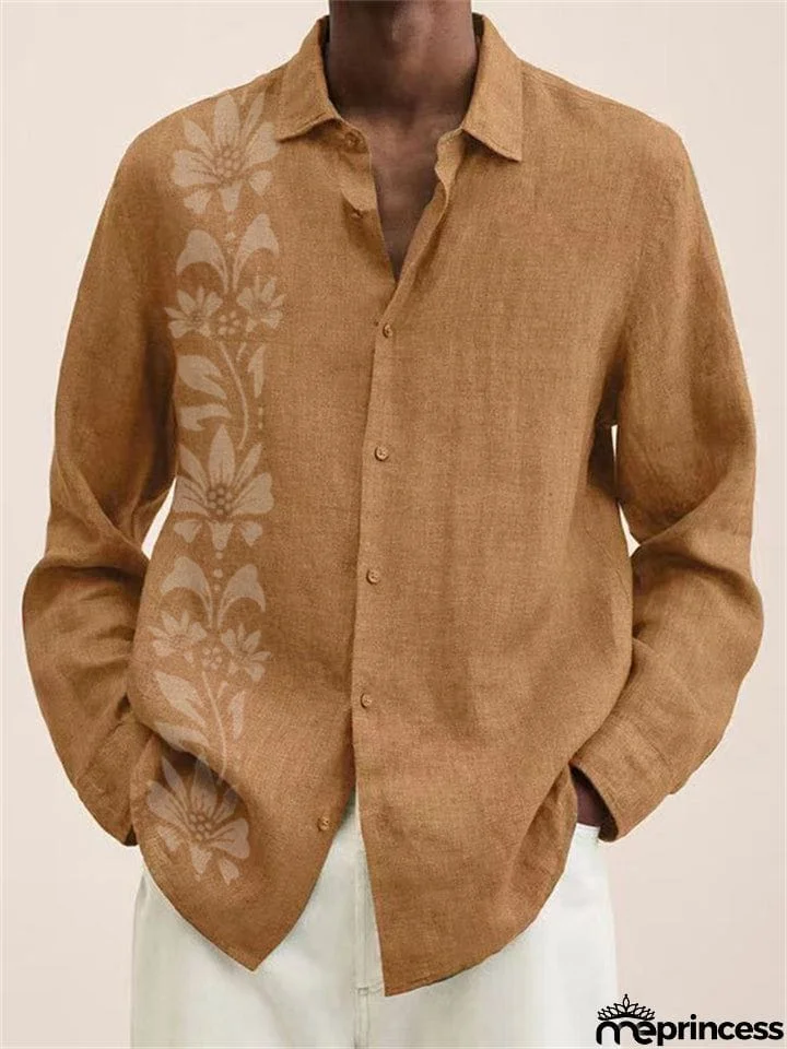 White Floral Printed Long Sleeve Super Soft Cotton Shirt for Men