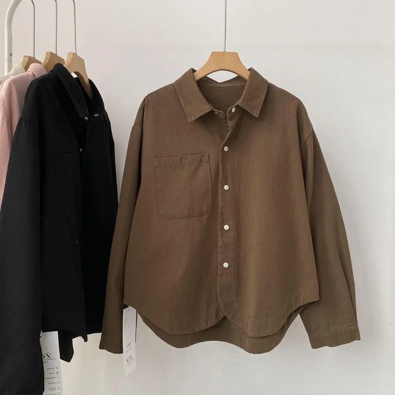 Athvotar Athvotar Atmosphere Retro Polo Collar Long-Sleeved Shirt 2025 New Women's Single-Docket Jacket Top