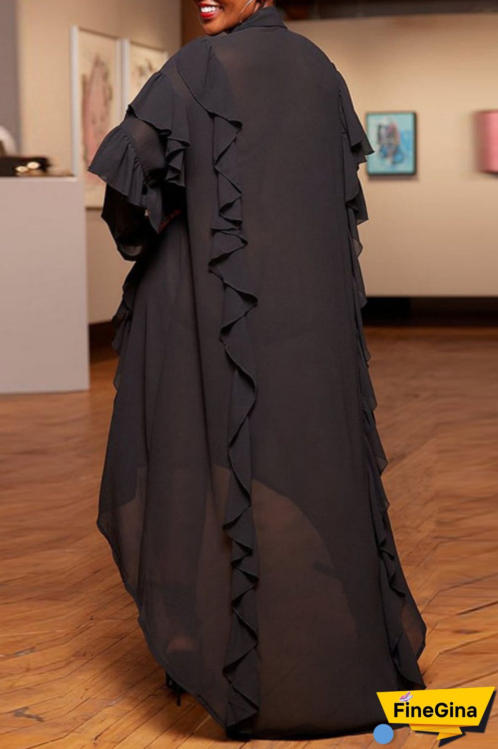 Black Casual Solid Patchwork Asymmetrical Turndown Collar Shirt Dress Dresses