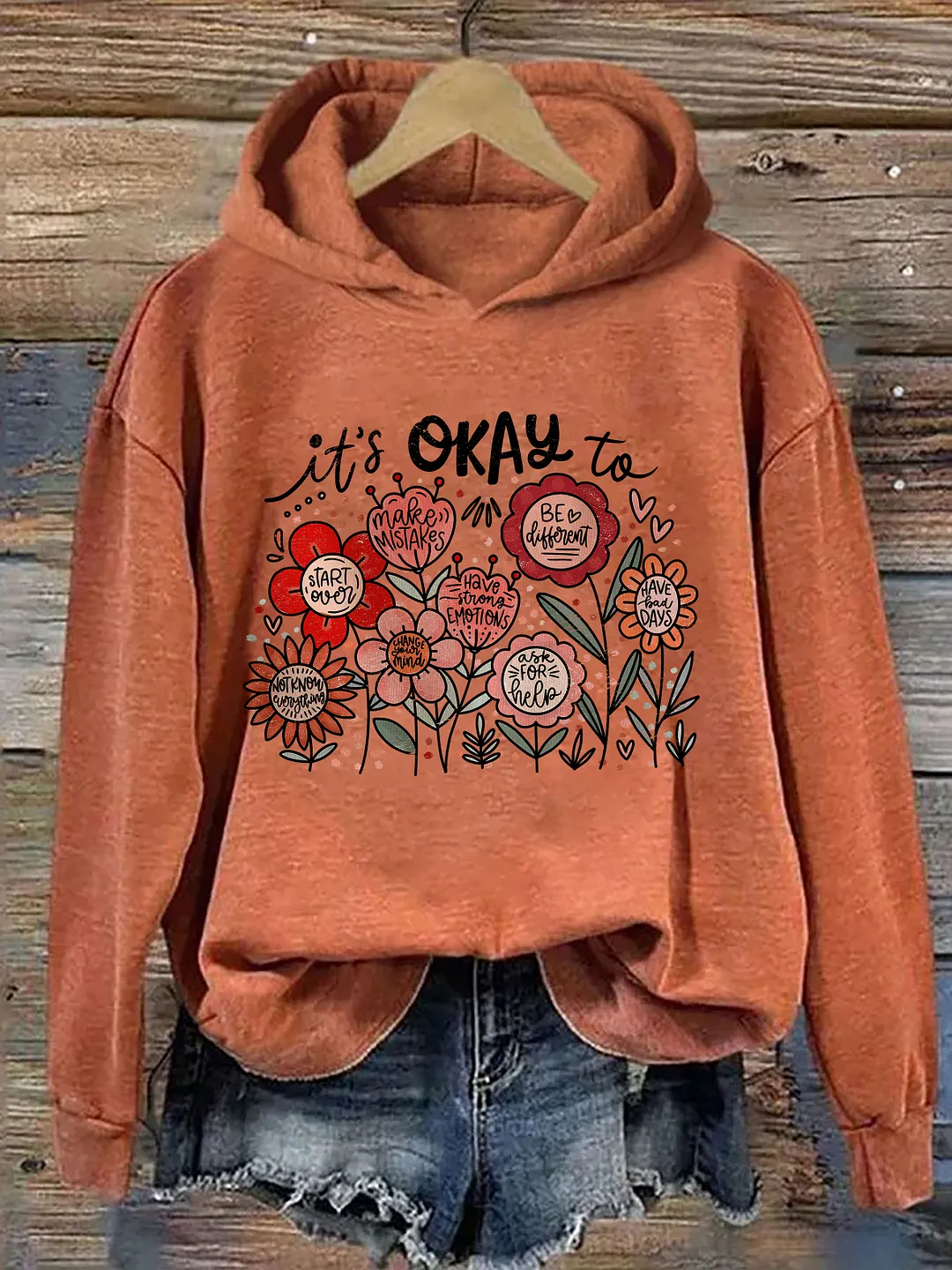 It's Okay To Boho Floral Hoodie