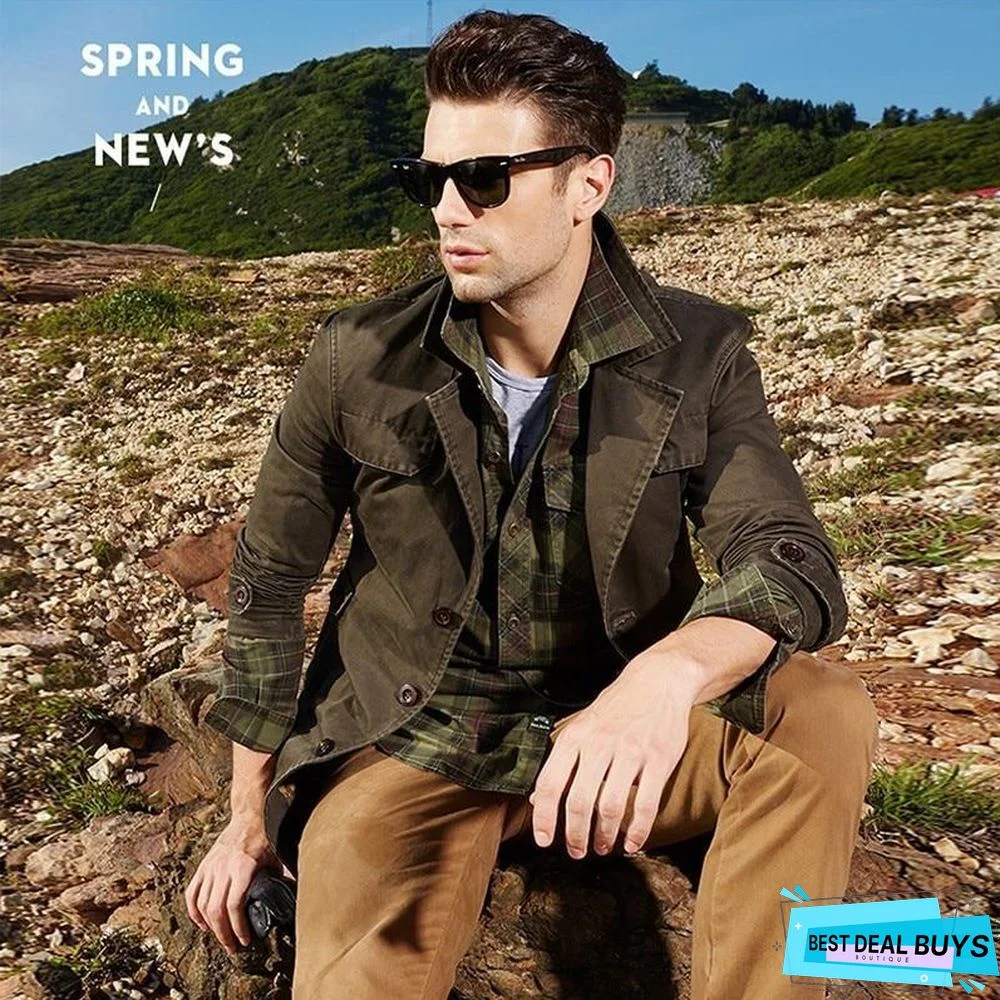 Men's Business Casual Long Cotton Trench Coat Jacket Men Winter Brand Classic Iconic Trench Breasted Overcoat